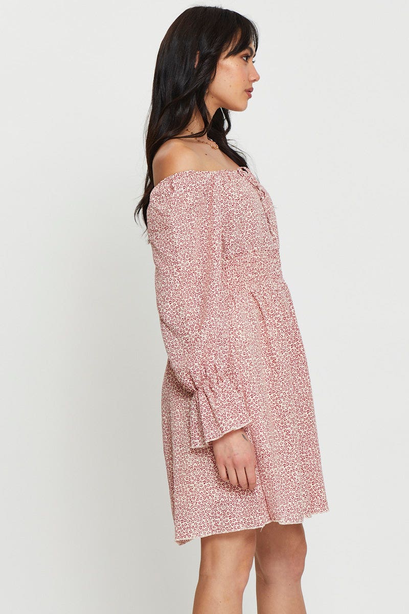 Print Mini Dress Long Sleeve