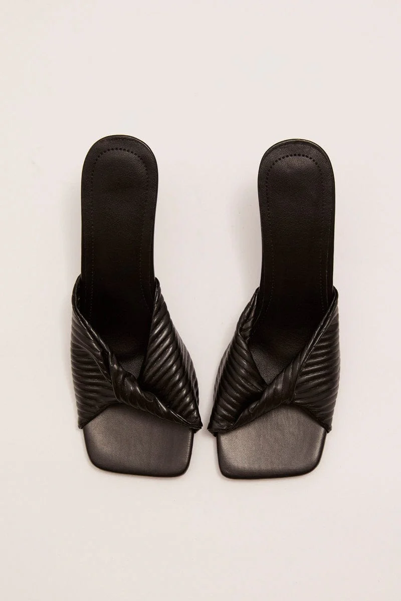 Black Twist Stiletto Heeled Mule Sandals
