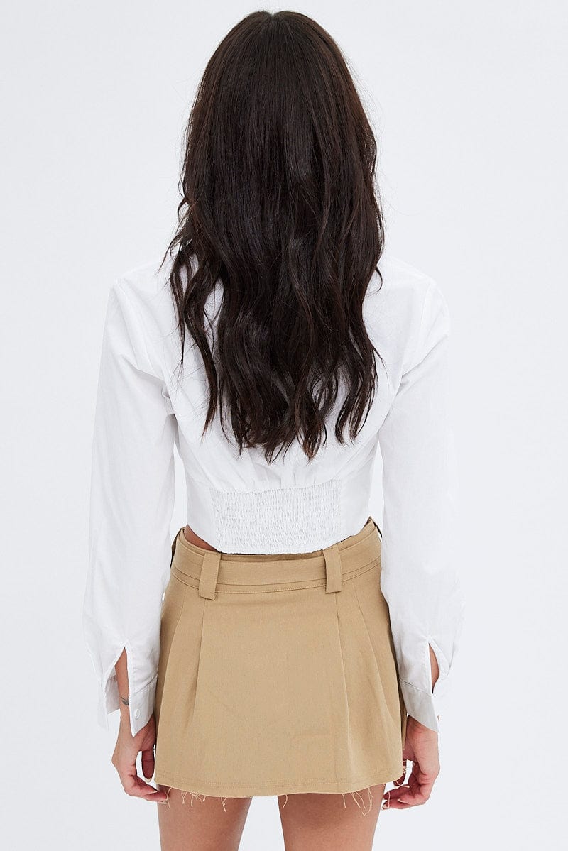 Beige Cargo Skirt Low Rise Belted