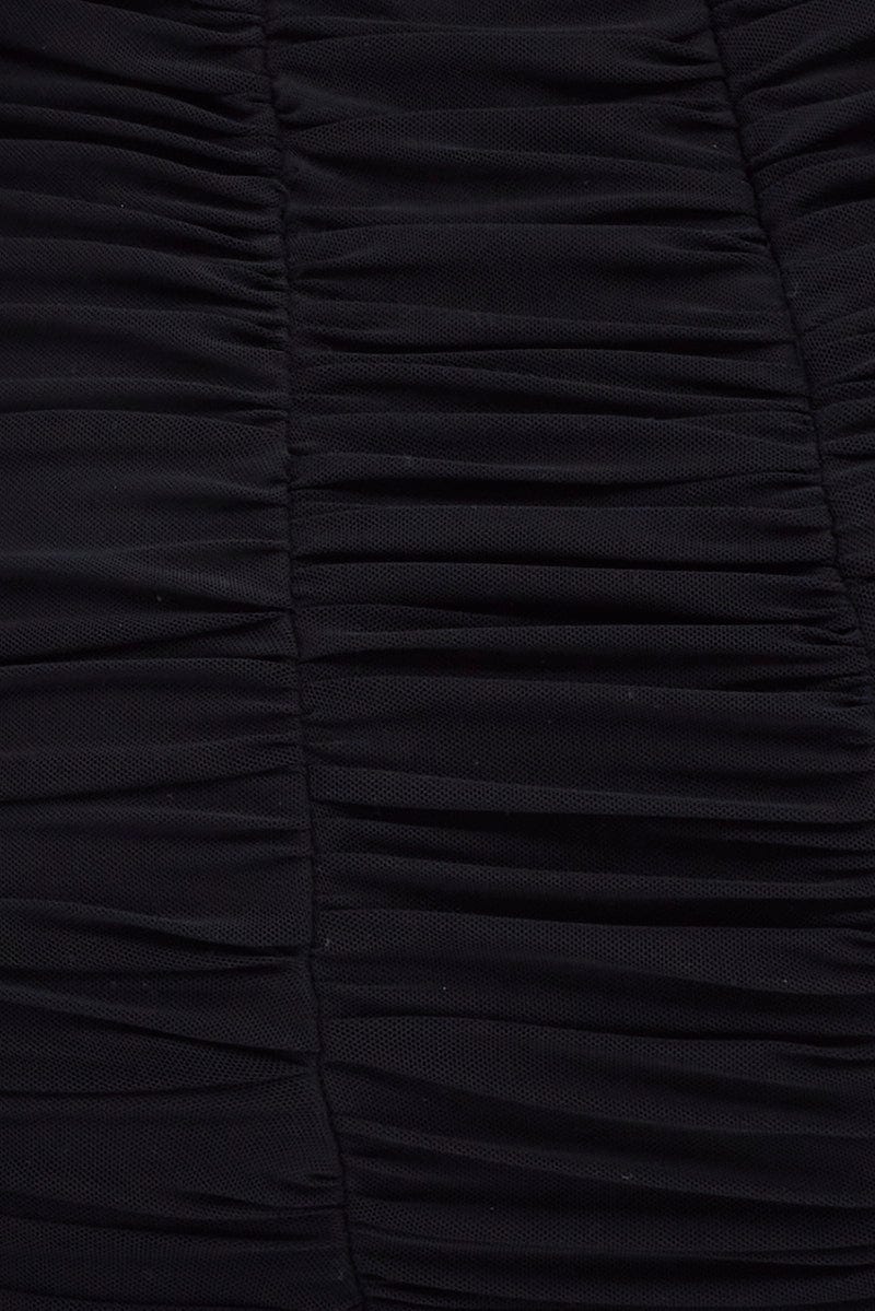Black Bodycon Dress Long Sleeve Ruched Mesh