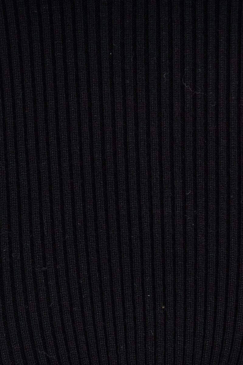 Black Knit Top Long Sleeve Front Knot Detail Crop