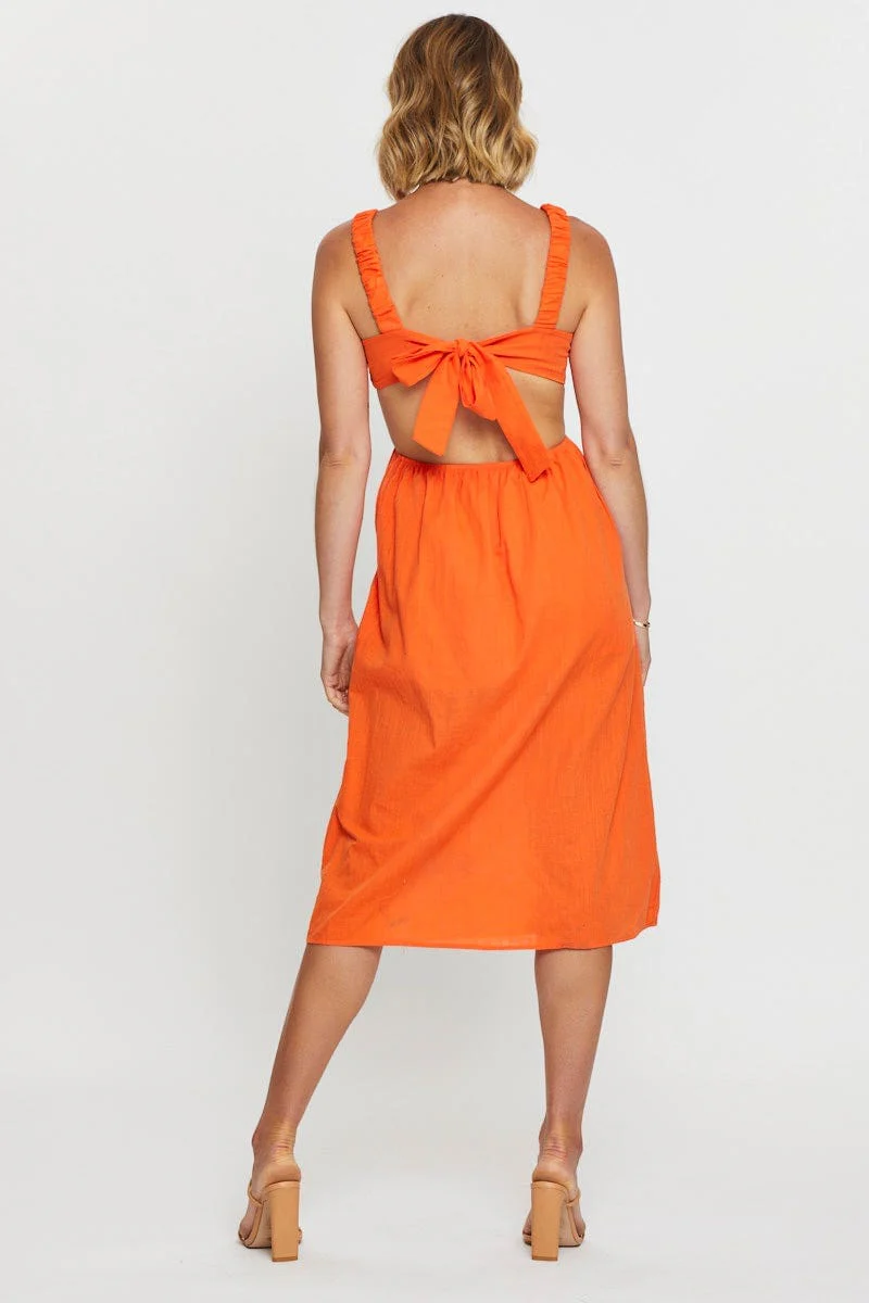 Orange Midi Dress Sleeveless