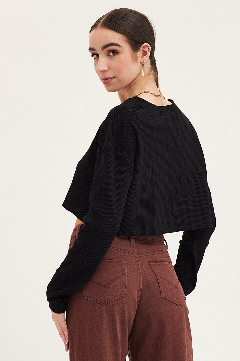 Black Oversized Top Long Sleeve Crew Neck