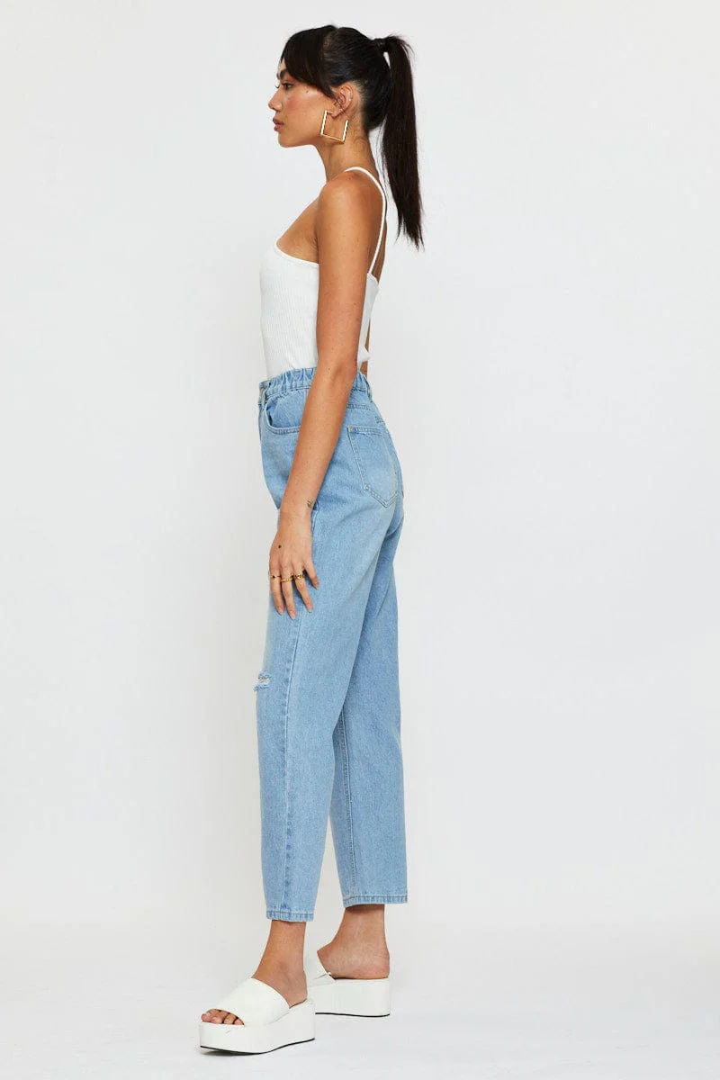 Blue Boyfriend Denim Jeans High Rise