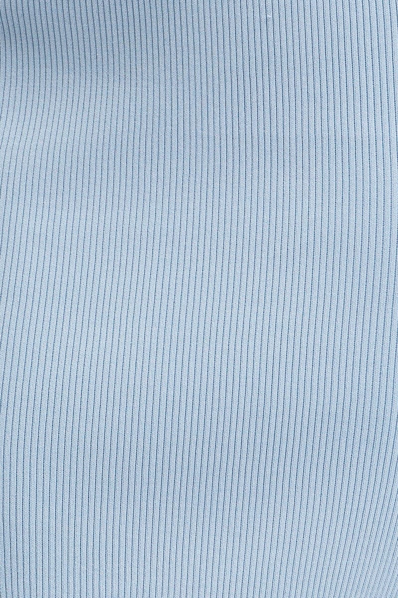 Blue Knit Skirt Midi Side Split