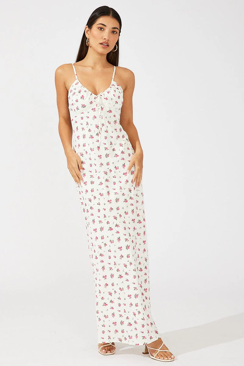 White Floral Maxi Dress Sleeveless