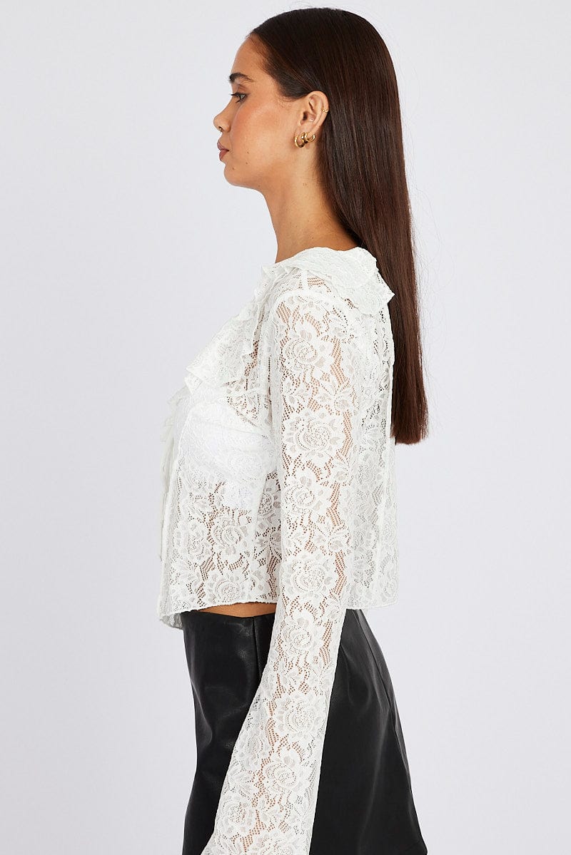 White Lace Tie Up Top Long Sleeve