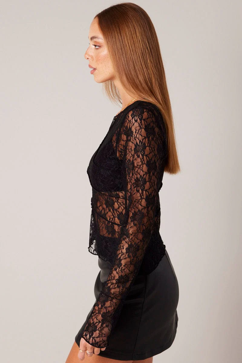 Black Lace Top Long Sleeve