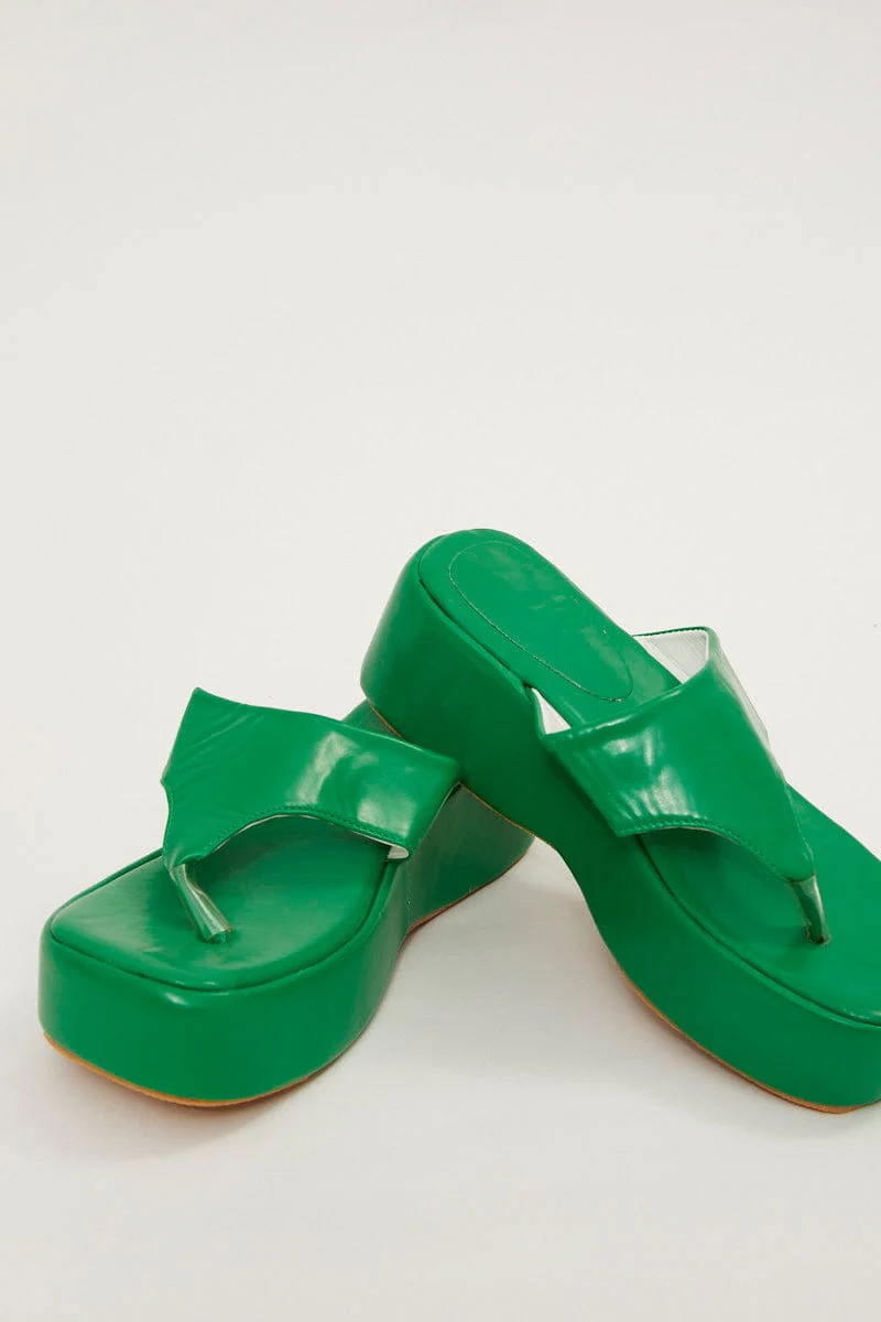 Green Toe Post Thong Wedge Sandals