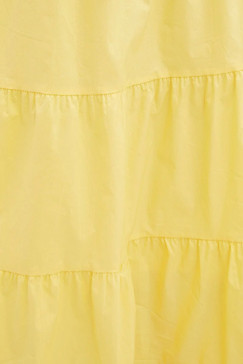 Yellow Maxi Skirt Elastic Waist Tiered
