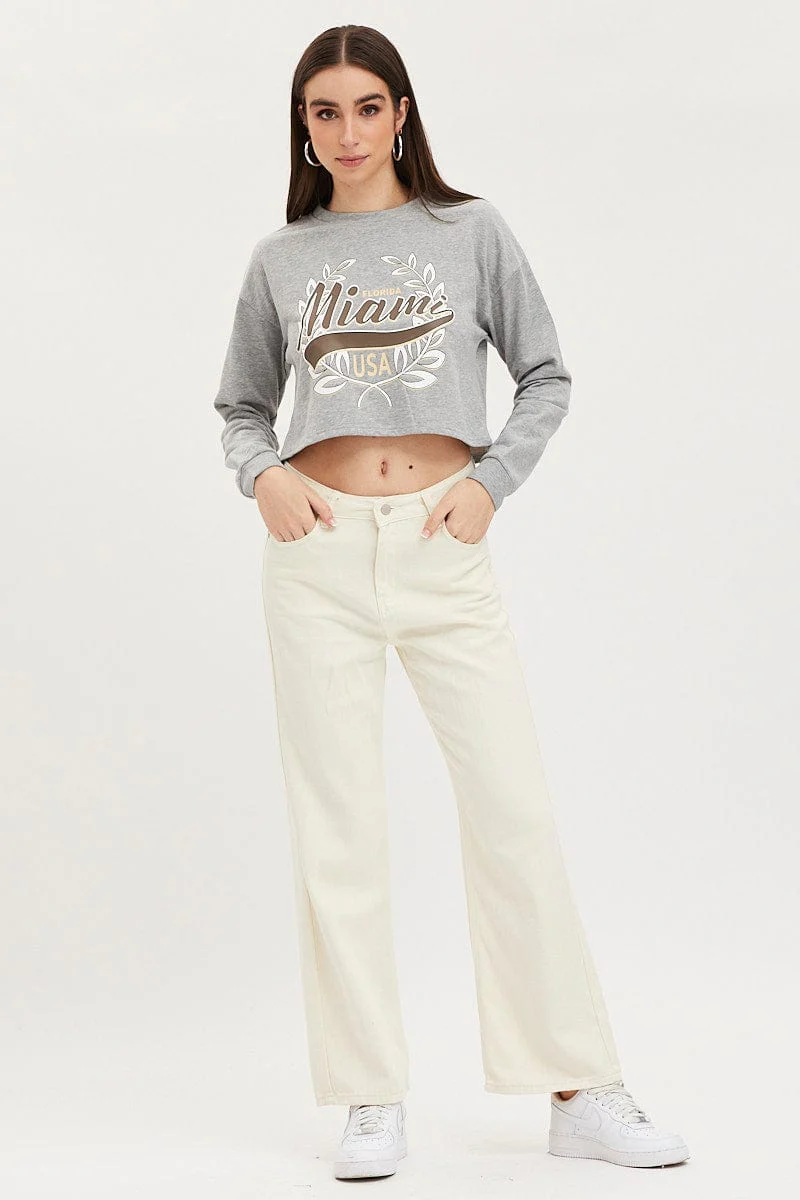 Grey Graphic Sweater Long Sleeve