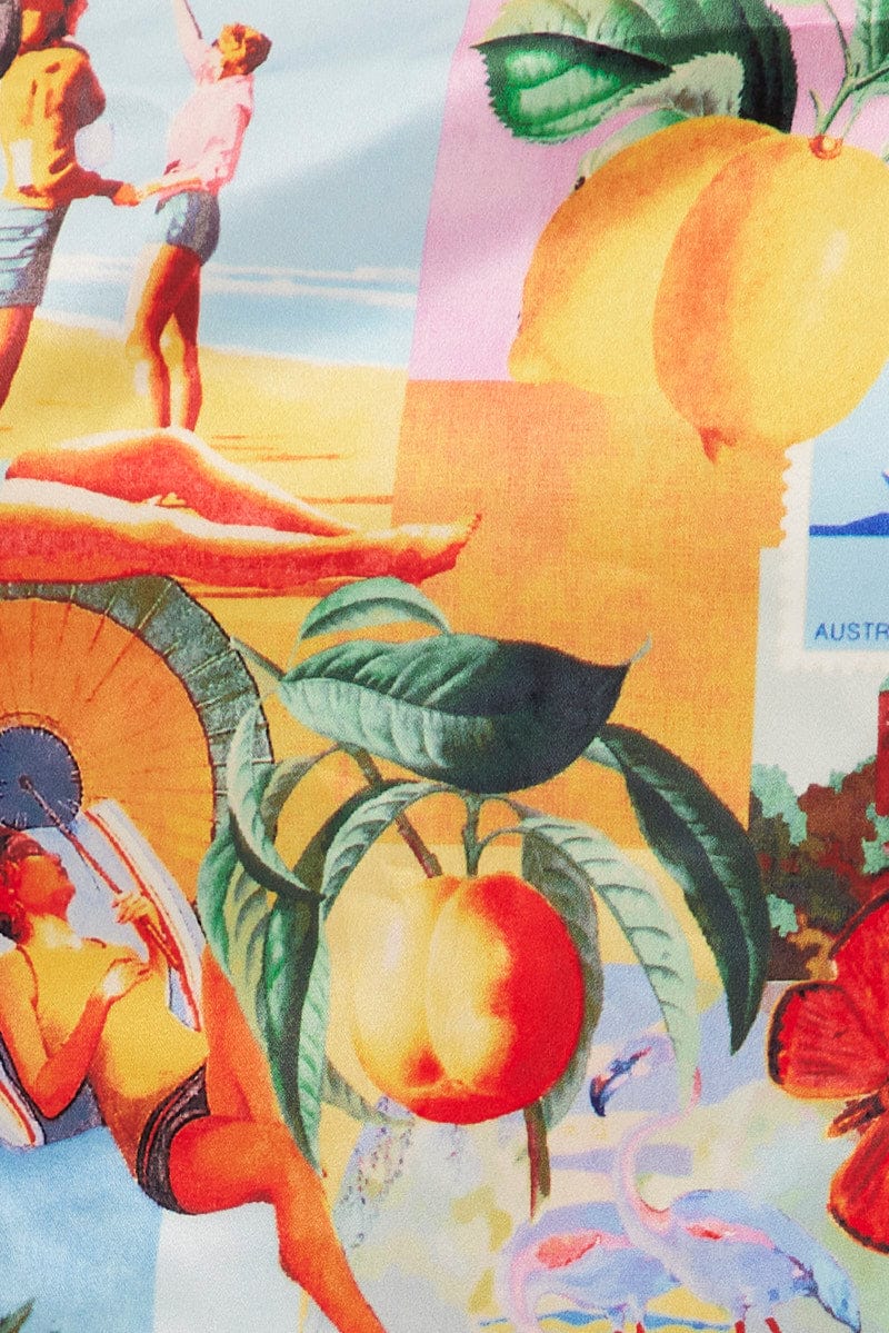 Orange Abstract Crop Top Sleeveless Scarf Postcard Holiday Satin