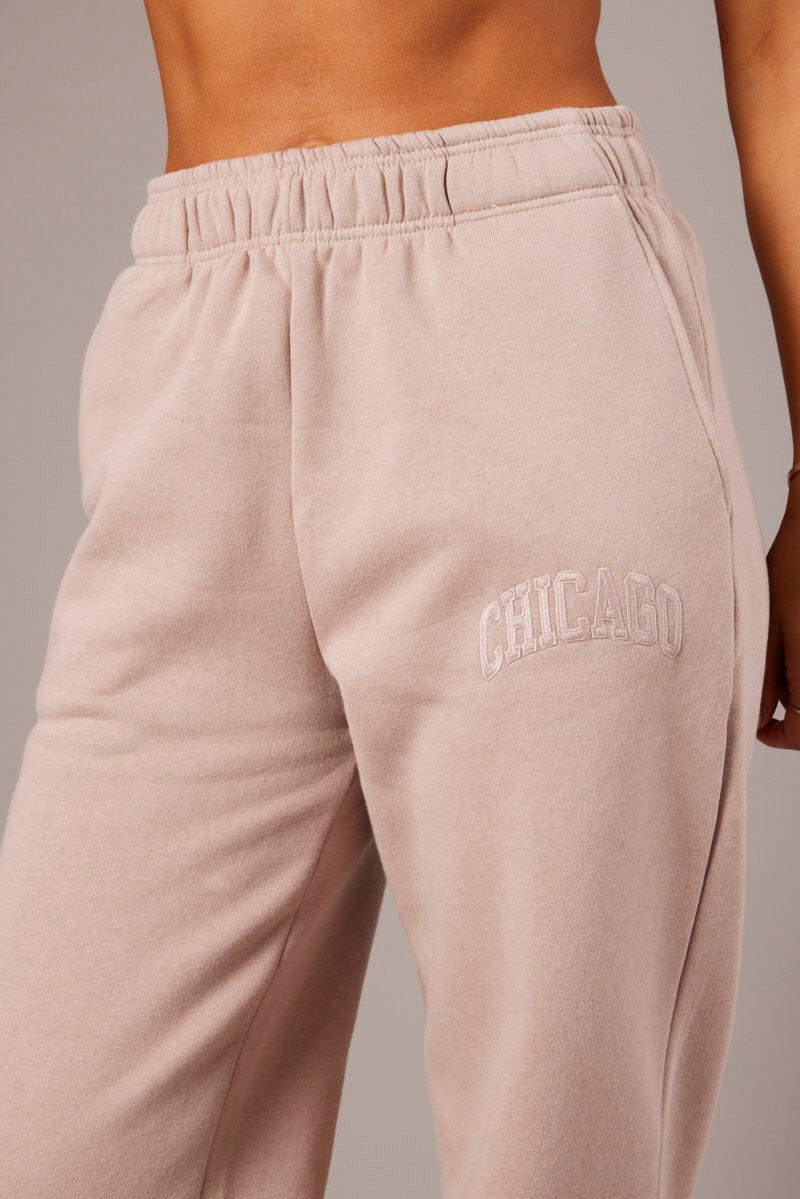 Brown Track Pants High Rise