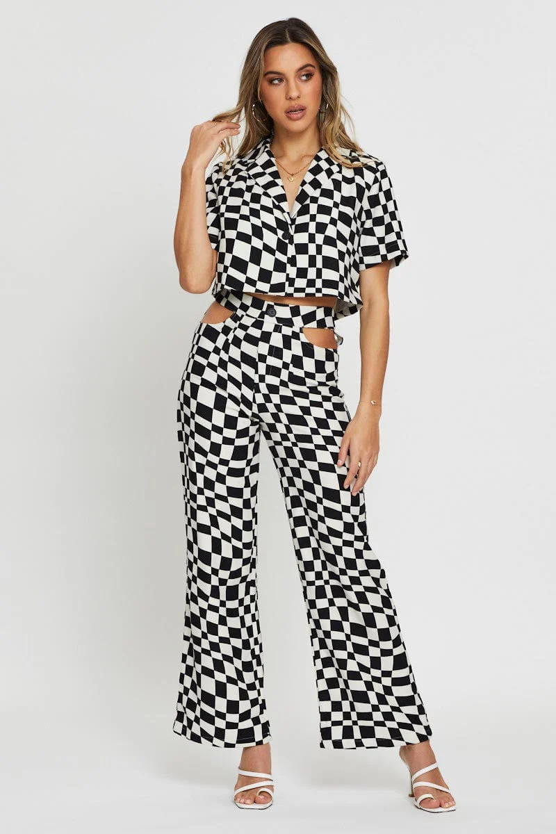 Check Wrap Top Short Sleeve Crop