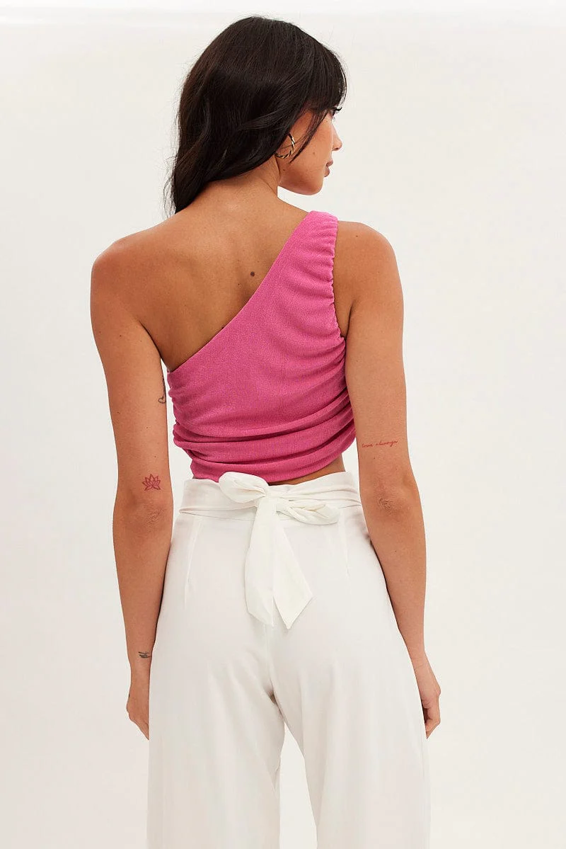 Pink Top One Shoulder Sleeveless Slinky