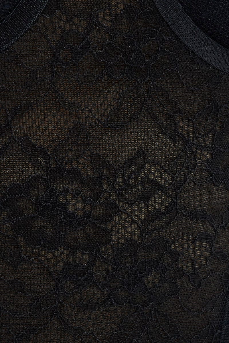 Black Corset Top Sweetheart Neck Long Sleeve Lace