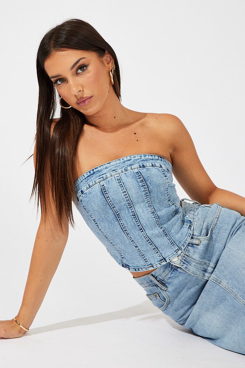 Denim Corset Crop Top Denim