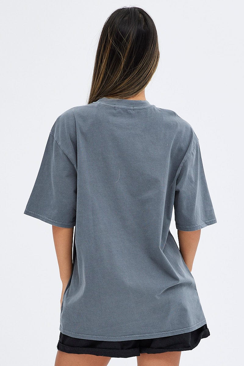 Grey Graphic Tee Short Sleeve Round Neck Print