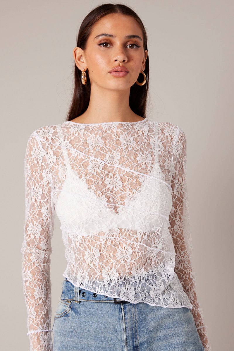 White Lace Top Long Sleeve