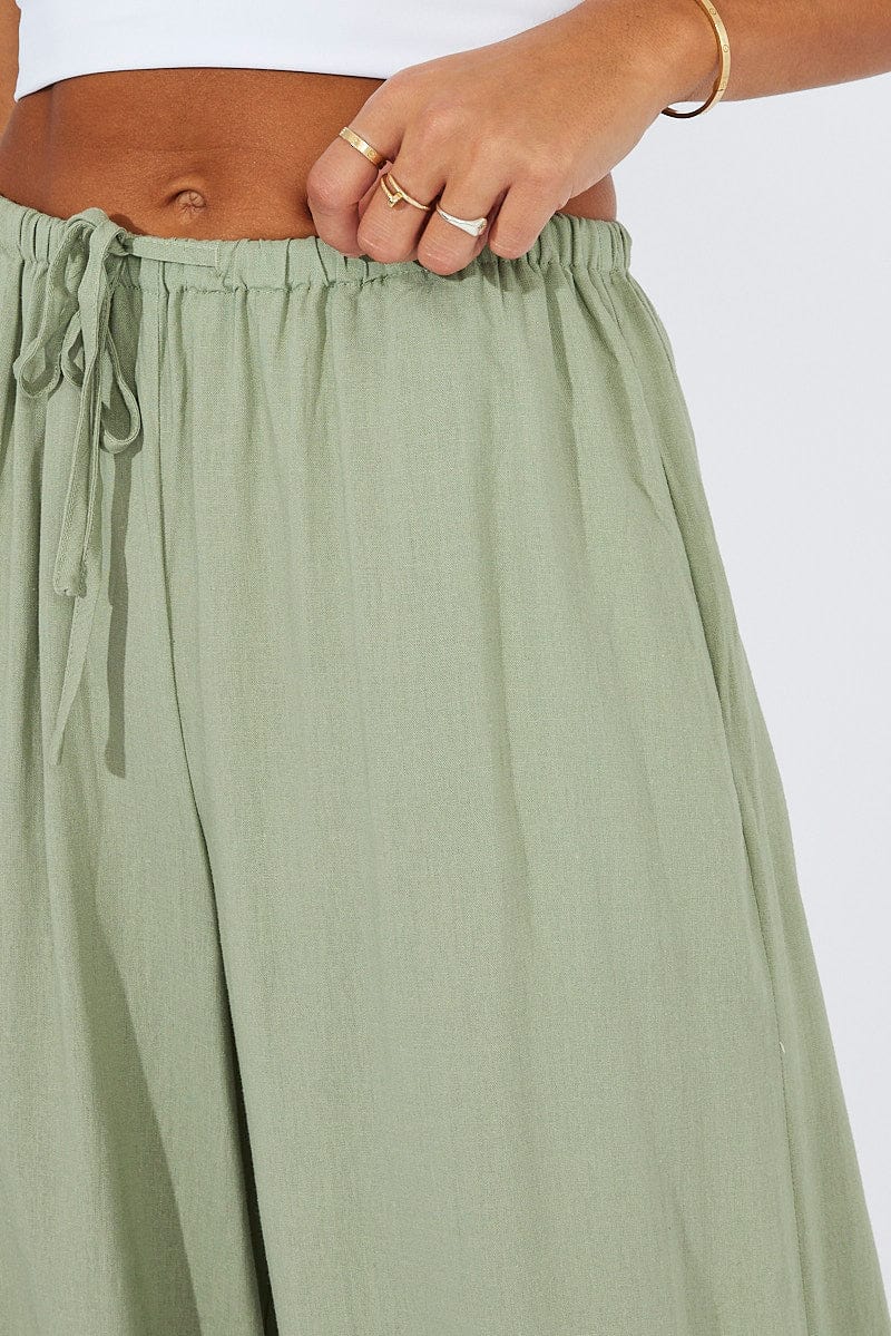 Green Wide Leg Pants High Rise