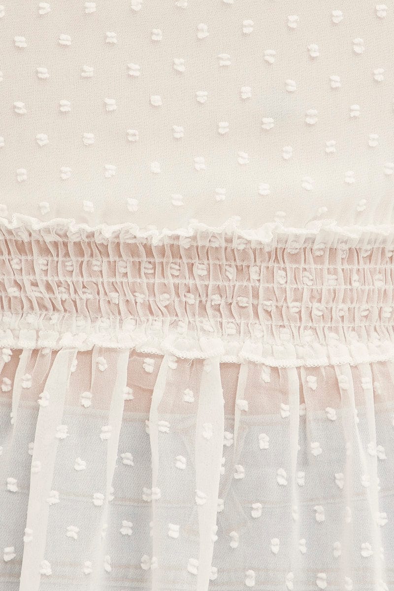 White Polka Dot Textured Shirred Waist Cami Top