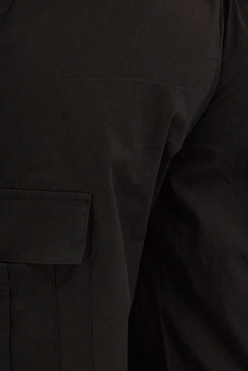 Black Cargo Pants Wide Leg Mid Rise