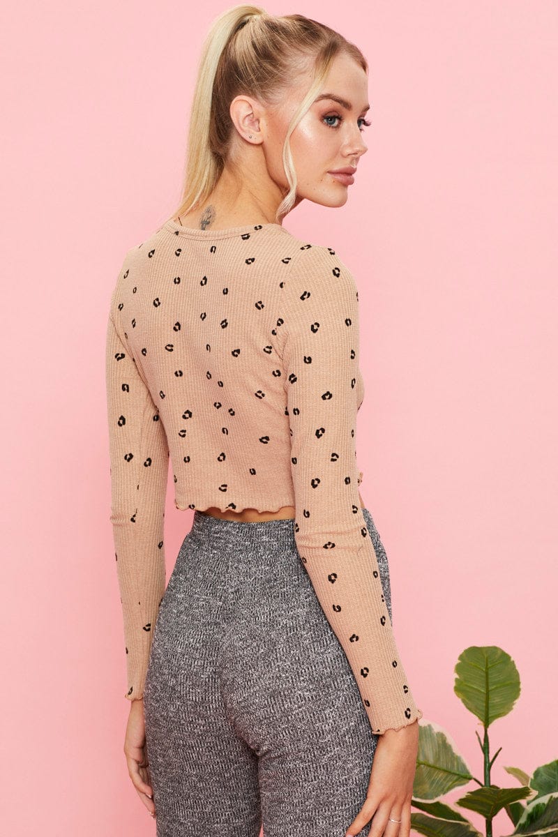 Print Ribbed Top Long Sleeve