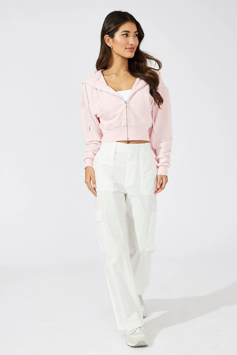 Pink Hoodie Zip Long Sleeve