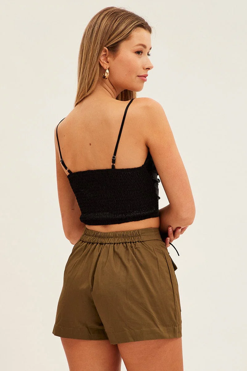 Green Cargo Shorts High Rise