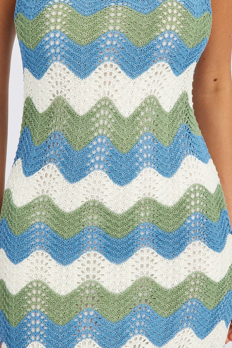 Green Stripe Knit Dress Maxi Strappy