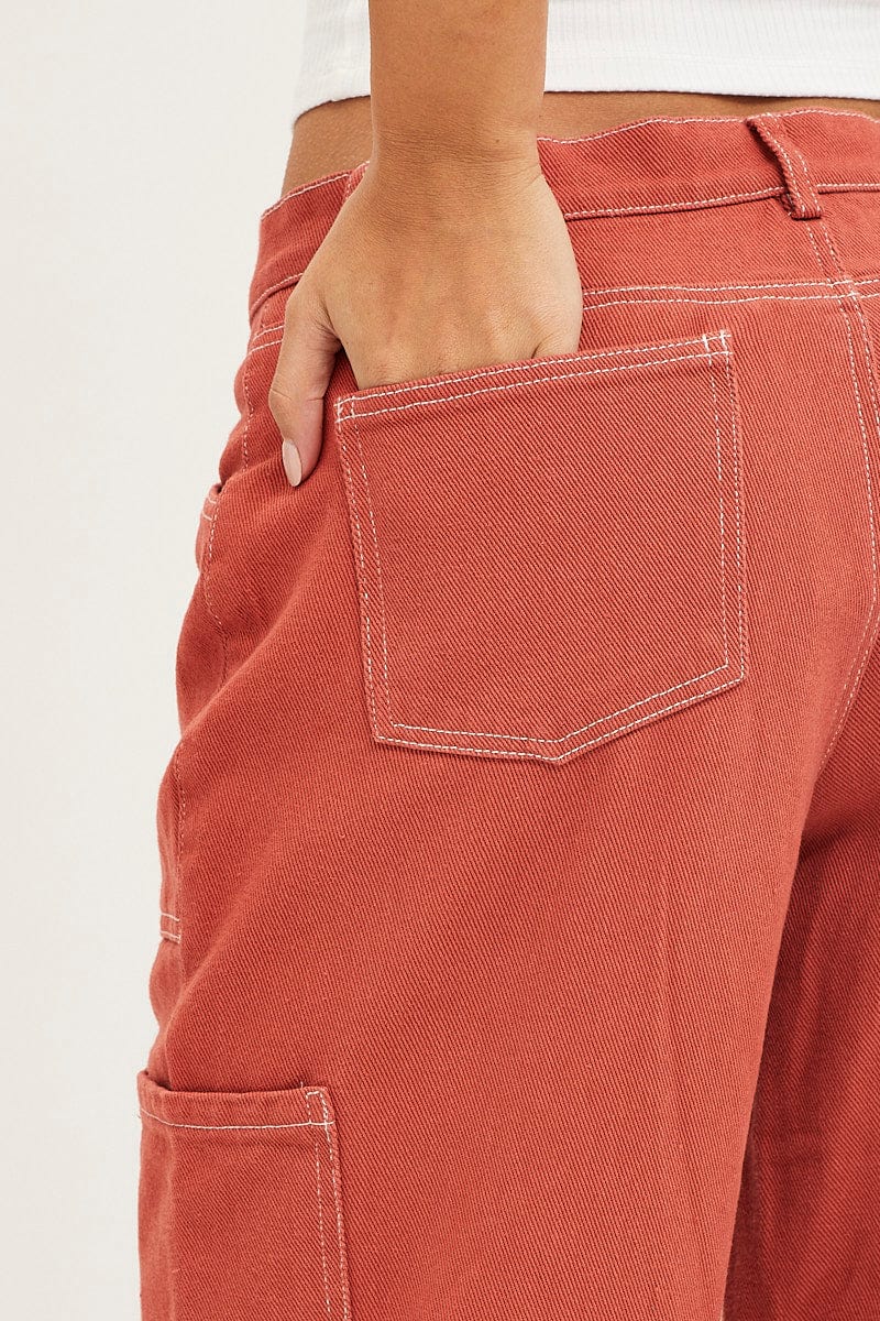 Orange Cargo Pants Mid Rise Carpenter