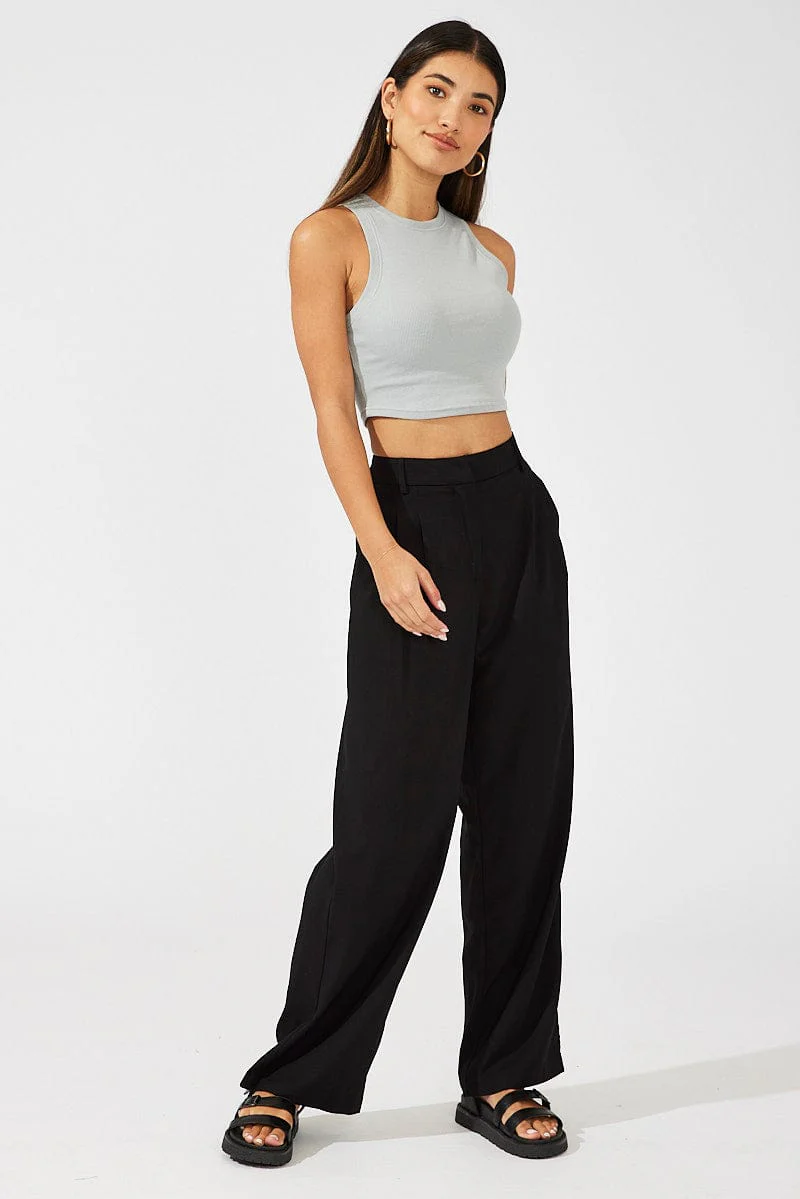 Black Wide Leg Pants High Rise