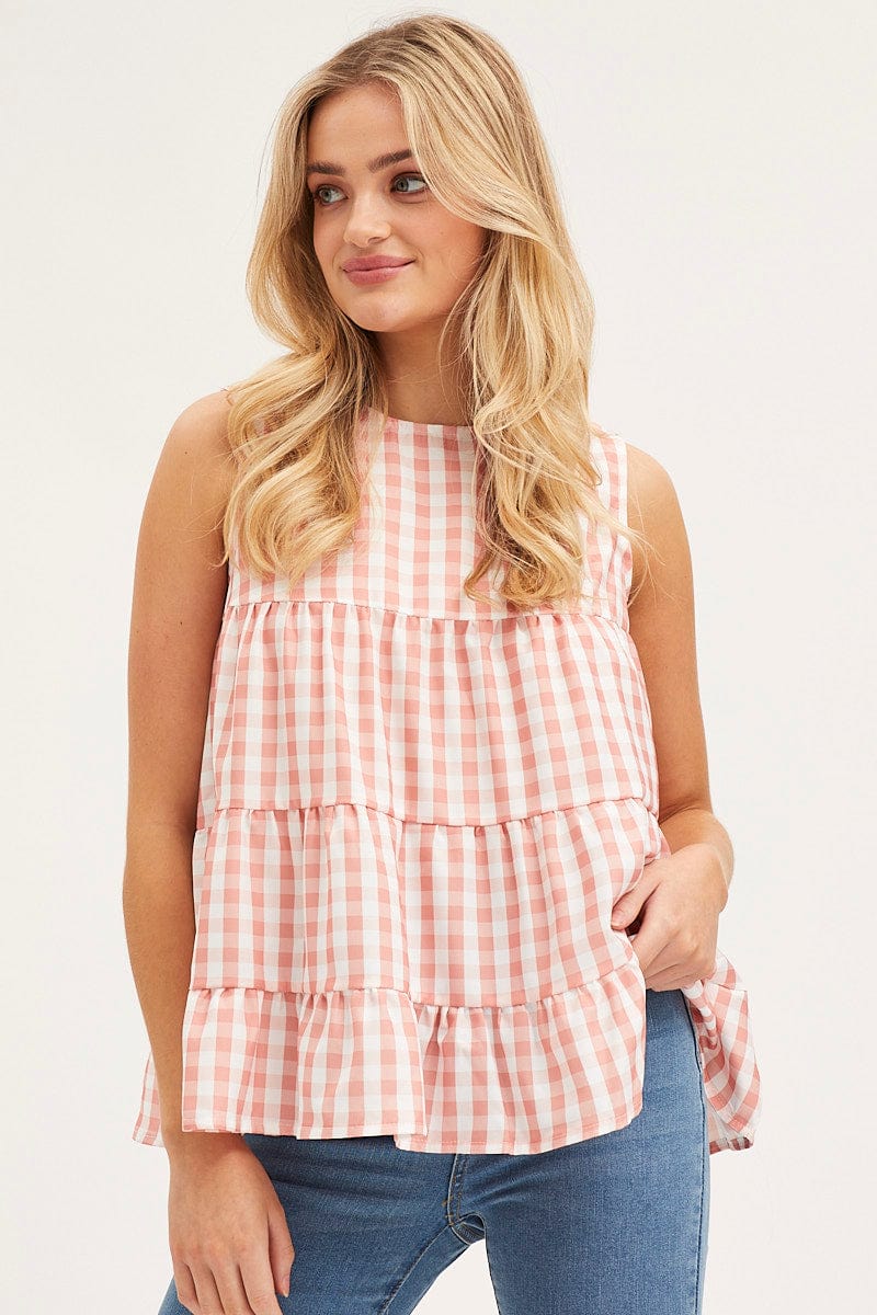 Check Tiered Top Sleeveless