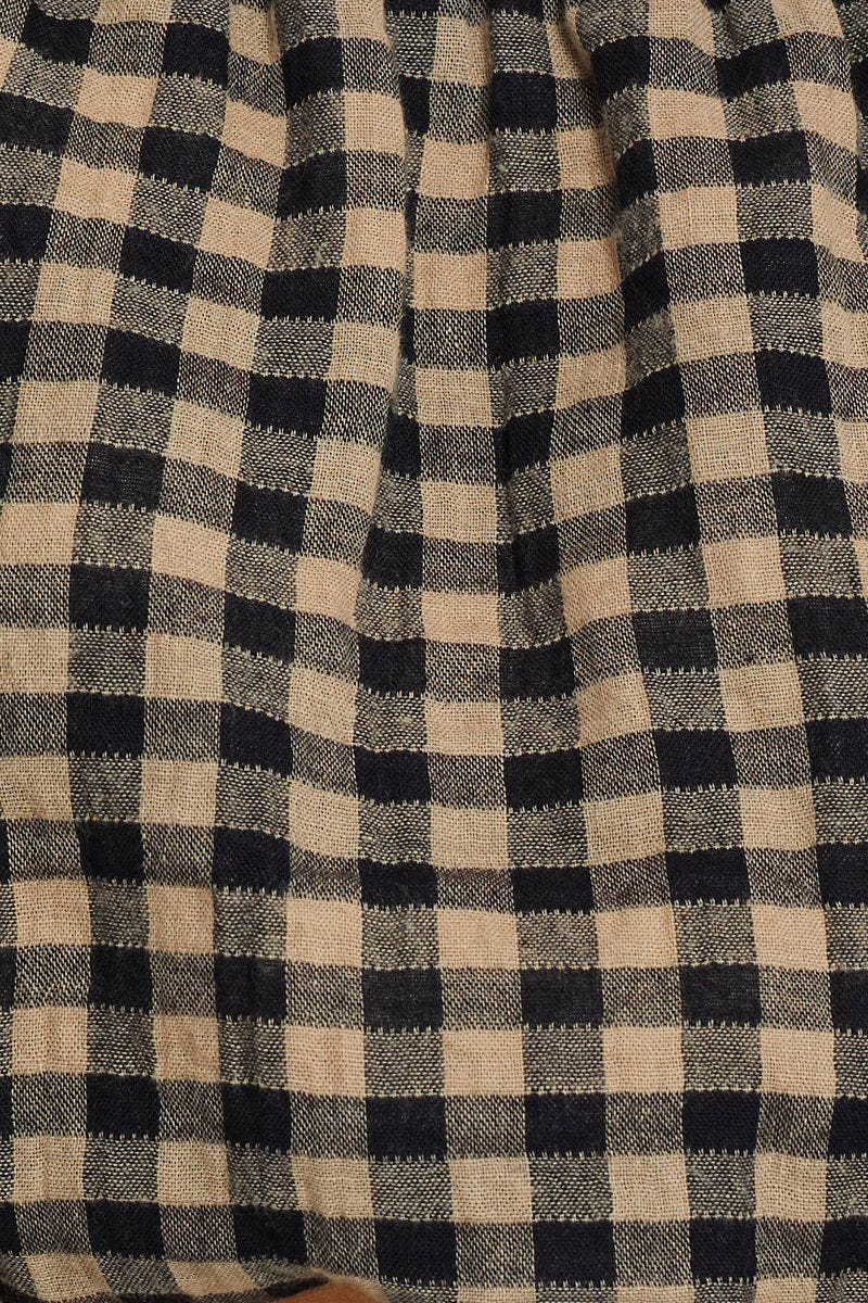 Check Top Long Sleeve Crop Off Shoulder