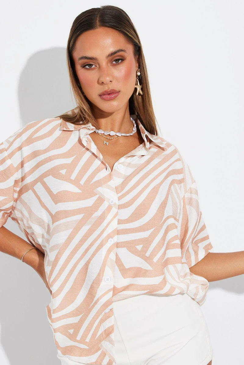 Beige Abstract Shirt  Short Sleeve