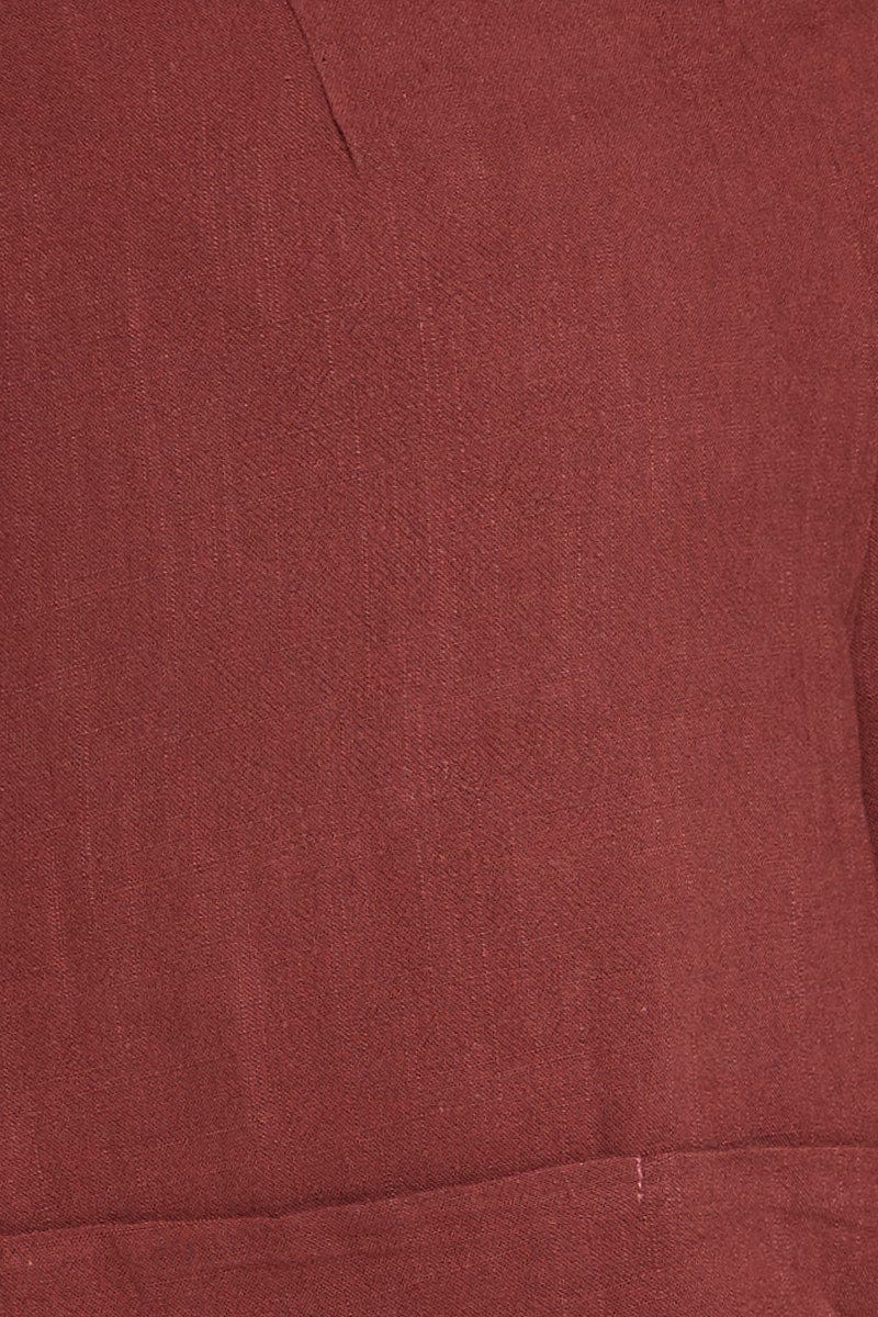 Brown Mini Shorts High Rise Linen Blend