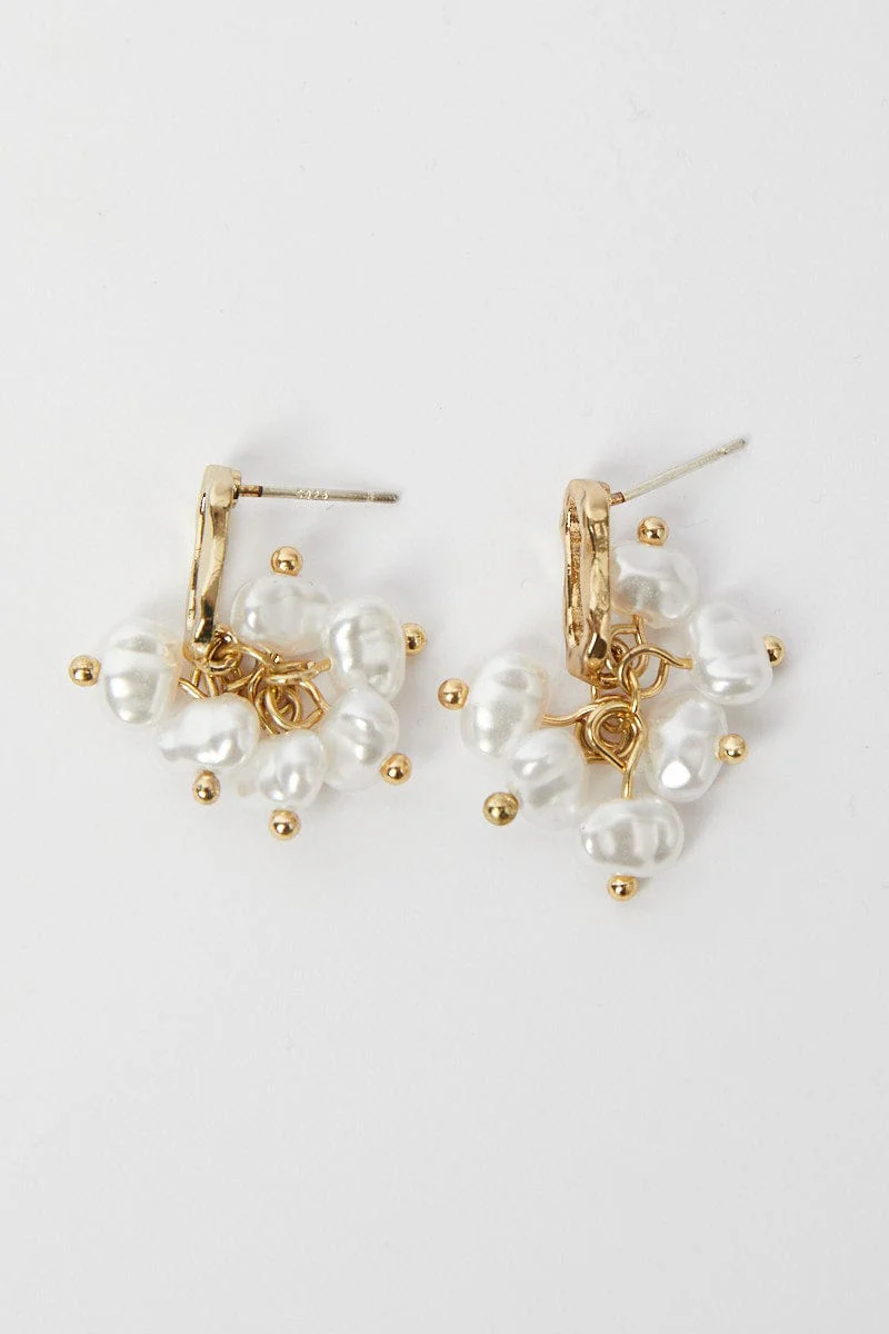 Gold Faux Pearl Earrings