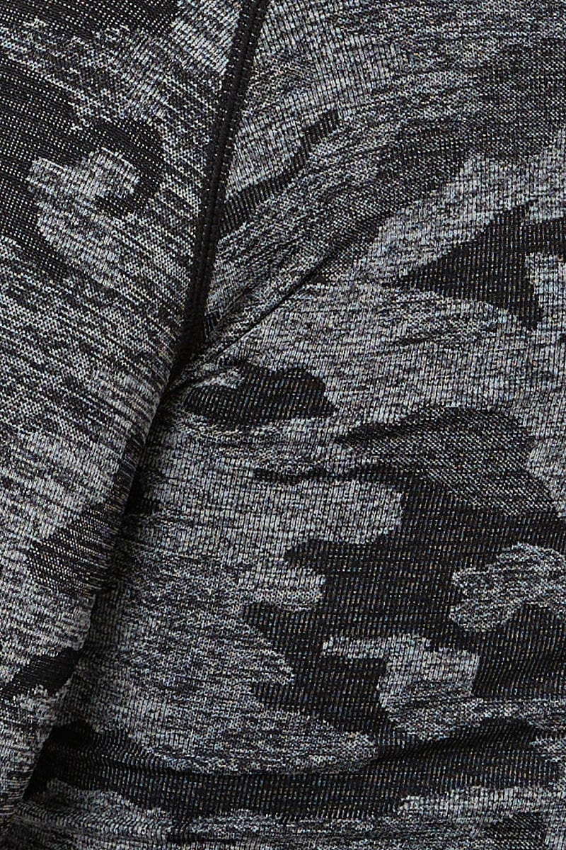 Grey Seamless Camo Activewear Long Sleeve Top