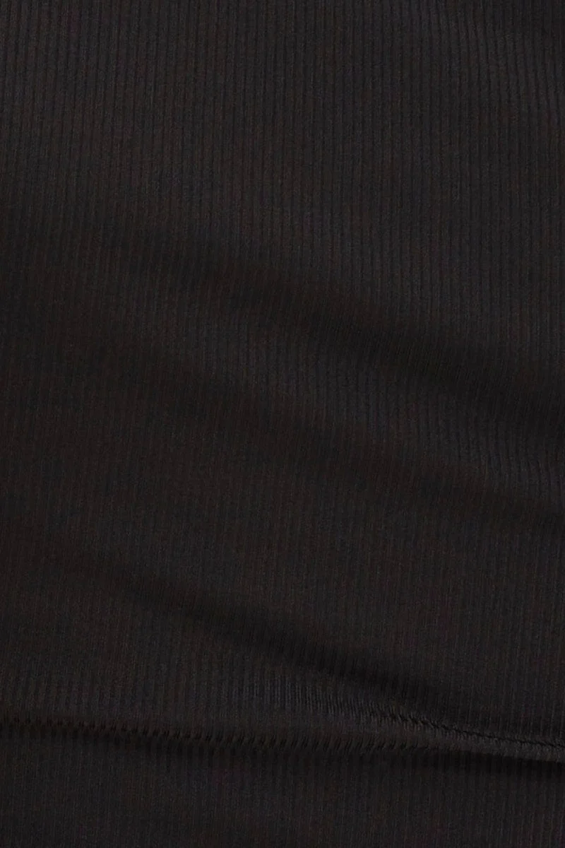 Black Short Sleeve V Neck Rib Jersey Crossover Top