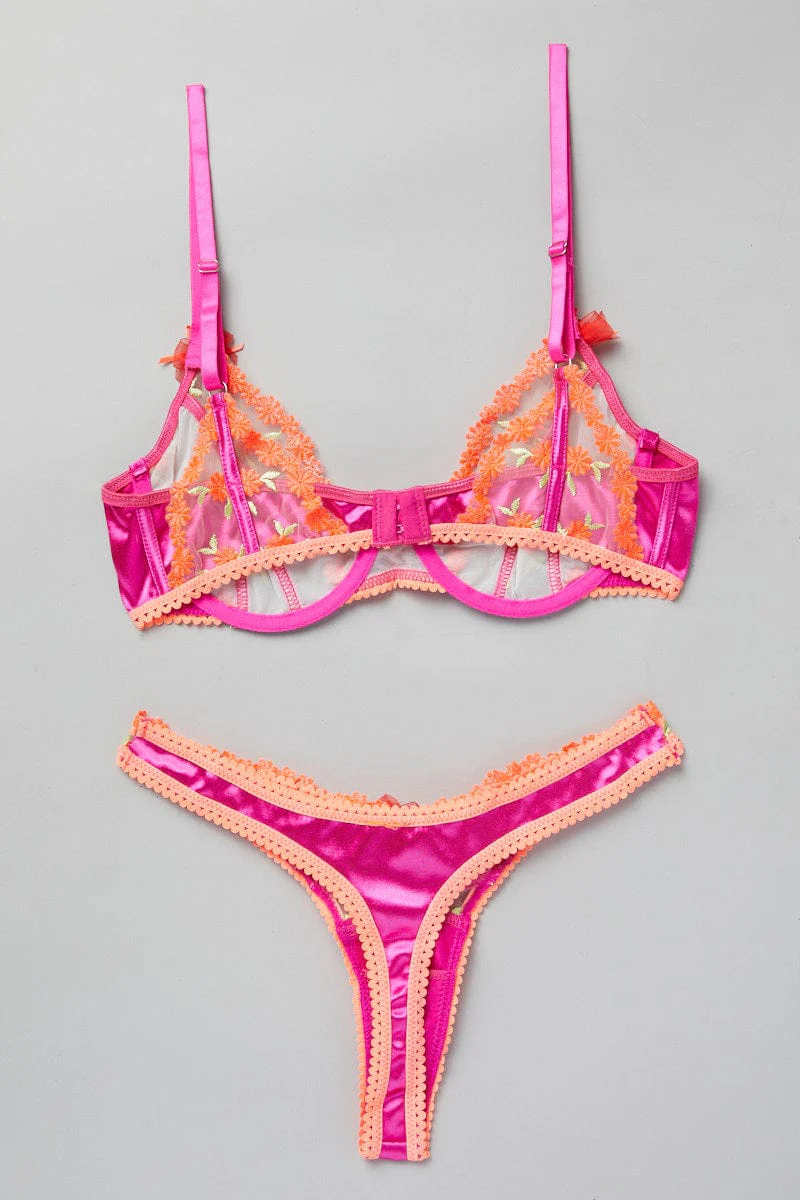 Pink Embroidery Lingerie Set