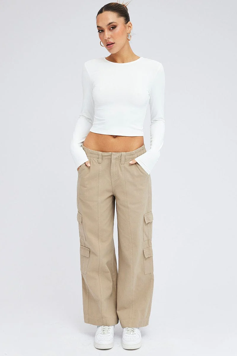 White Top Long Sleeve Round Neck Elastic Back Jersey