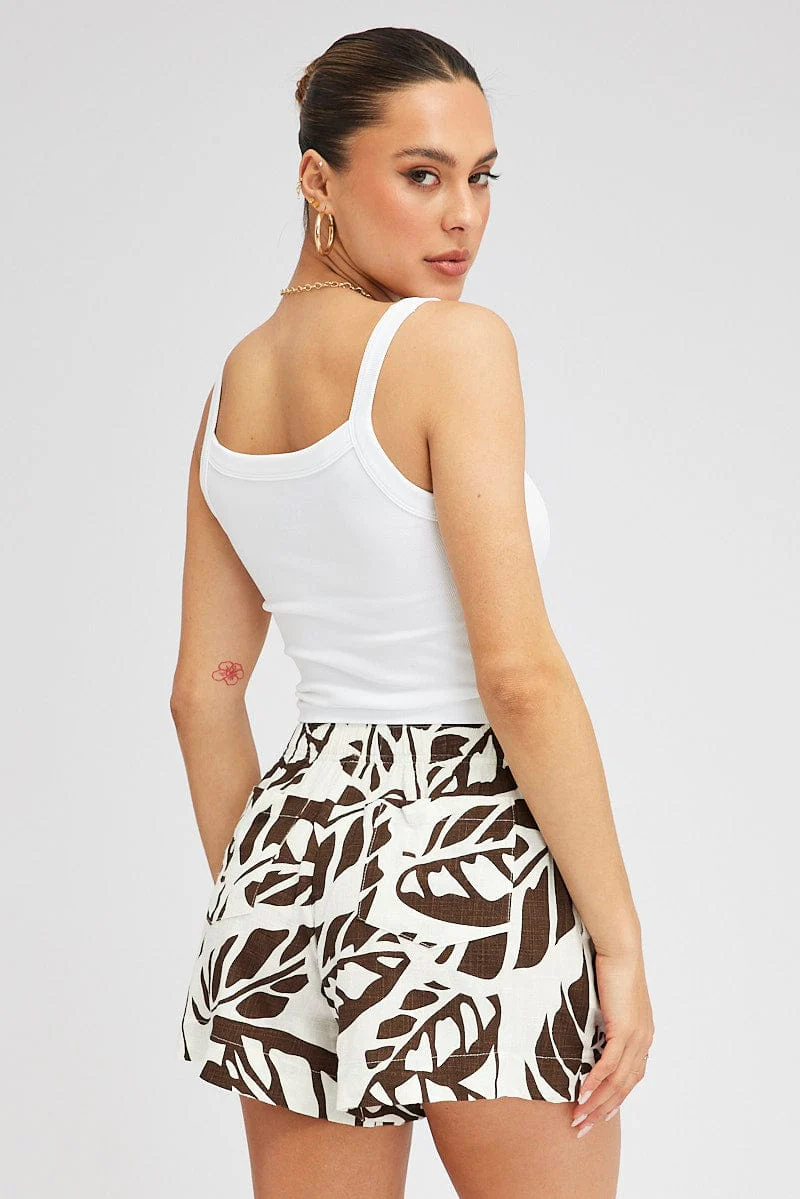 Brown Abstract Relaxed Shorts Mid Rise