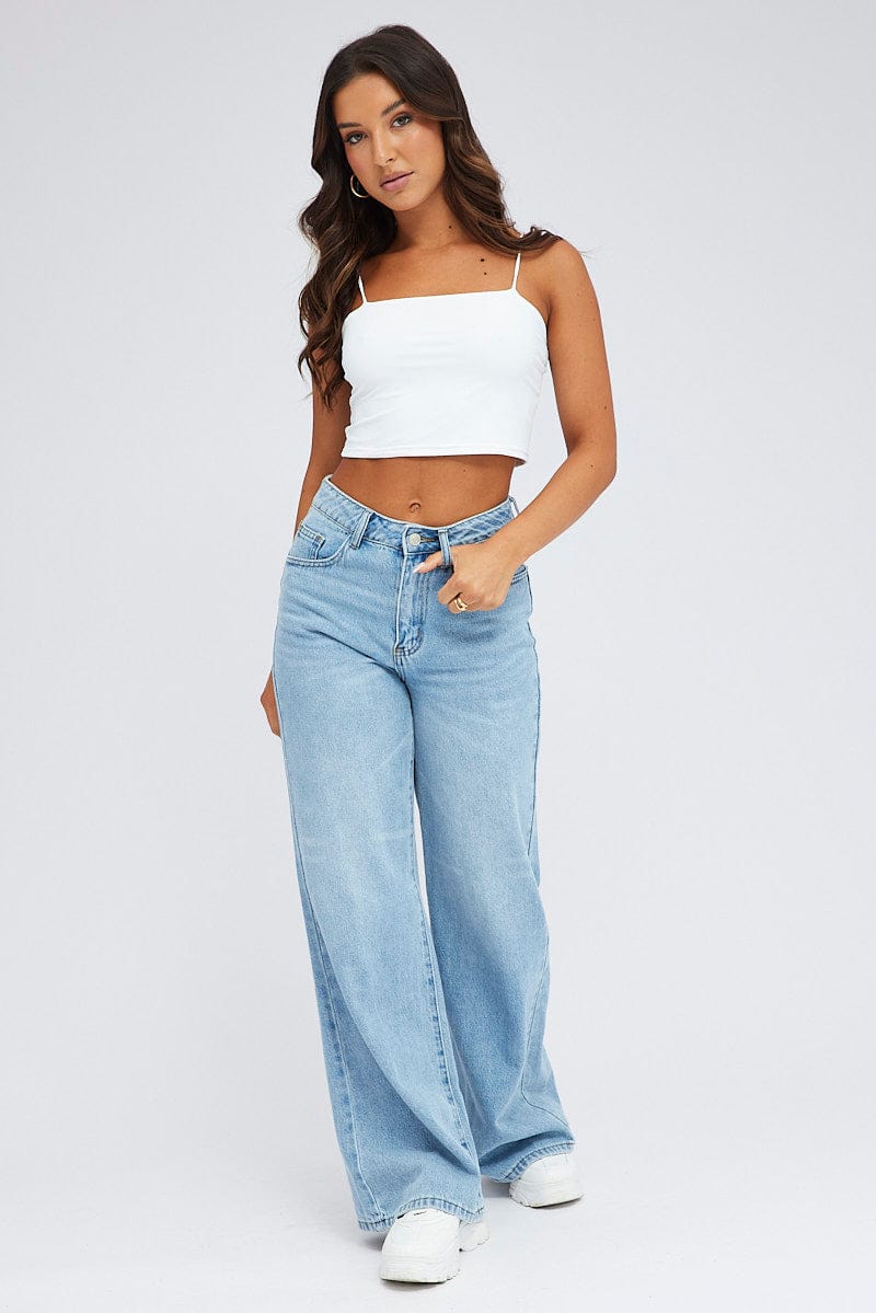 White Singlet Crop Top Square Neck