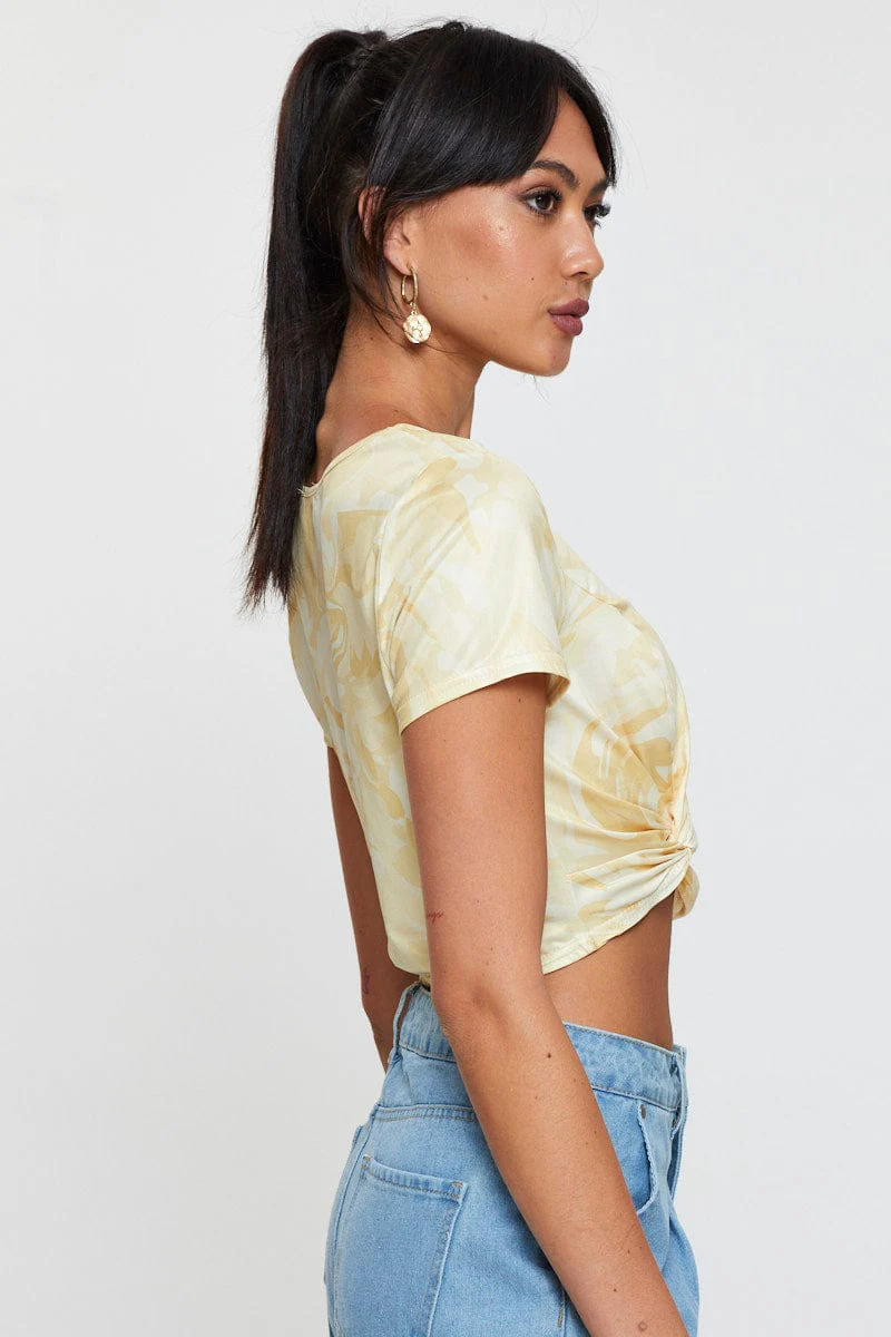 Print Knot Top Short Sleeve