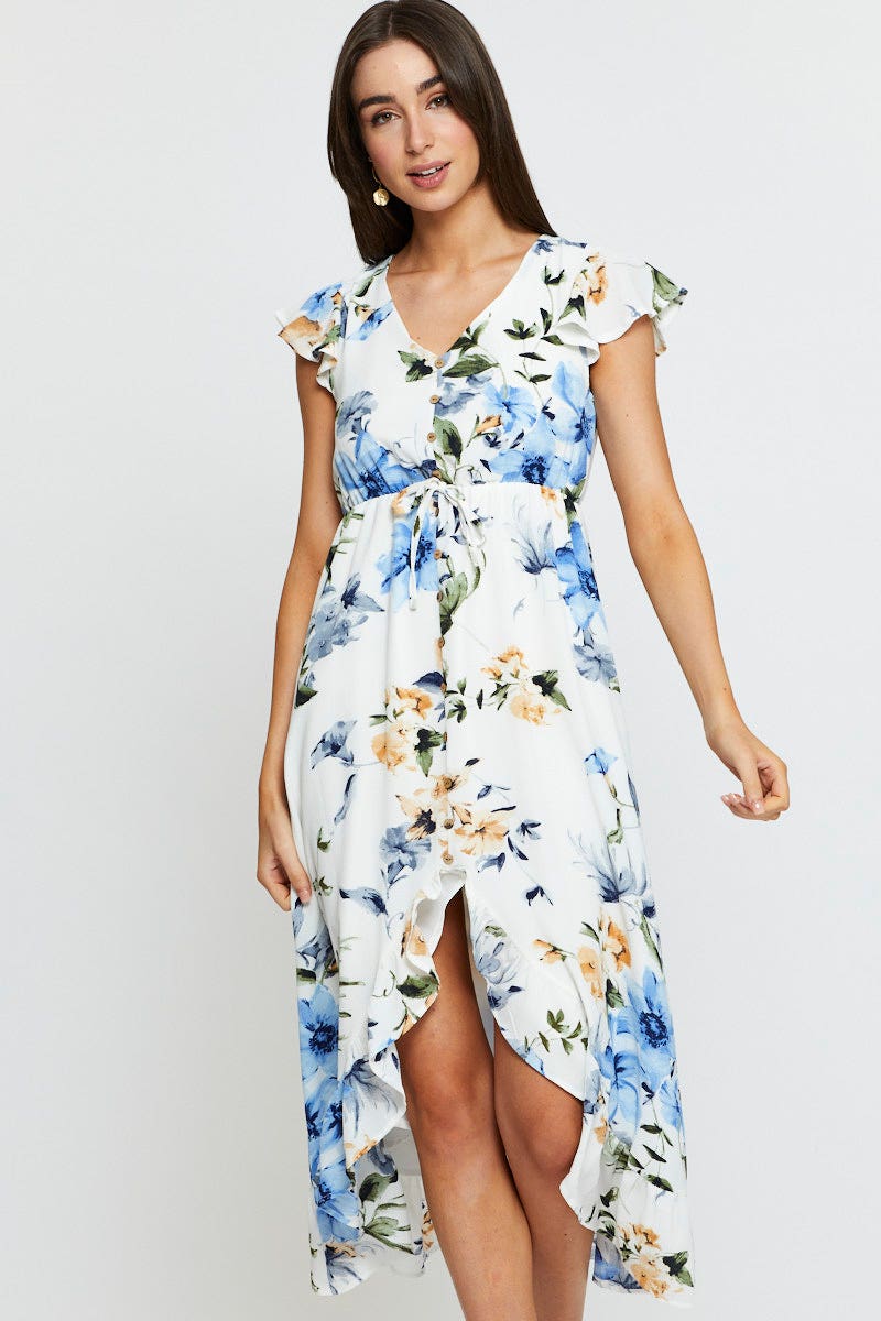 Print Midi Dress Short Sleeve
