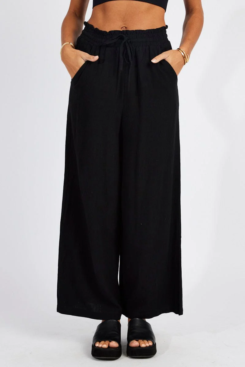 Black Wide Leg Pants High Rise