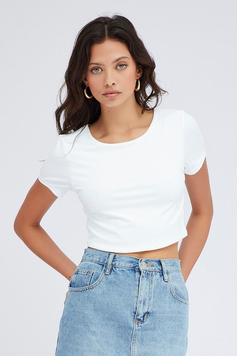 White Supersoft Crop Top Short Sleeve