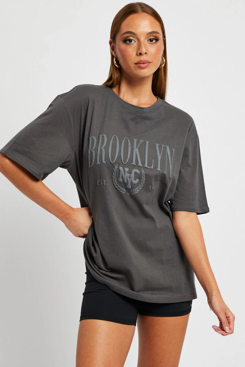 Grey Graphic Tee Short Sleeve