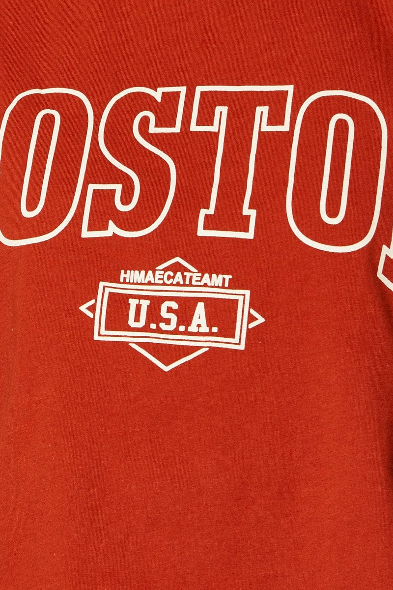 Brown Graphic T Shirt Short Sleeve Crop