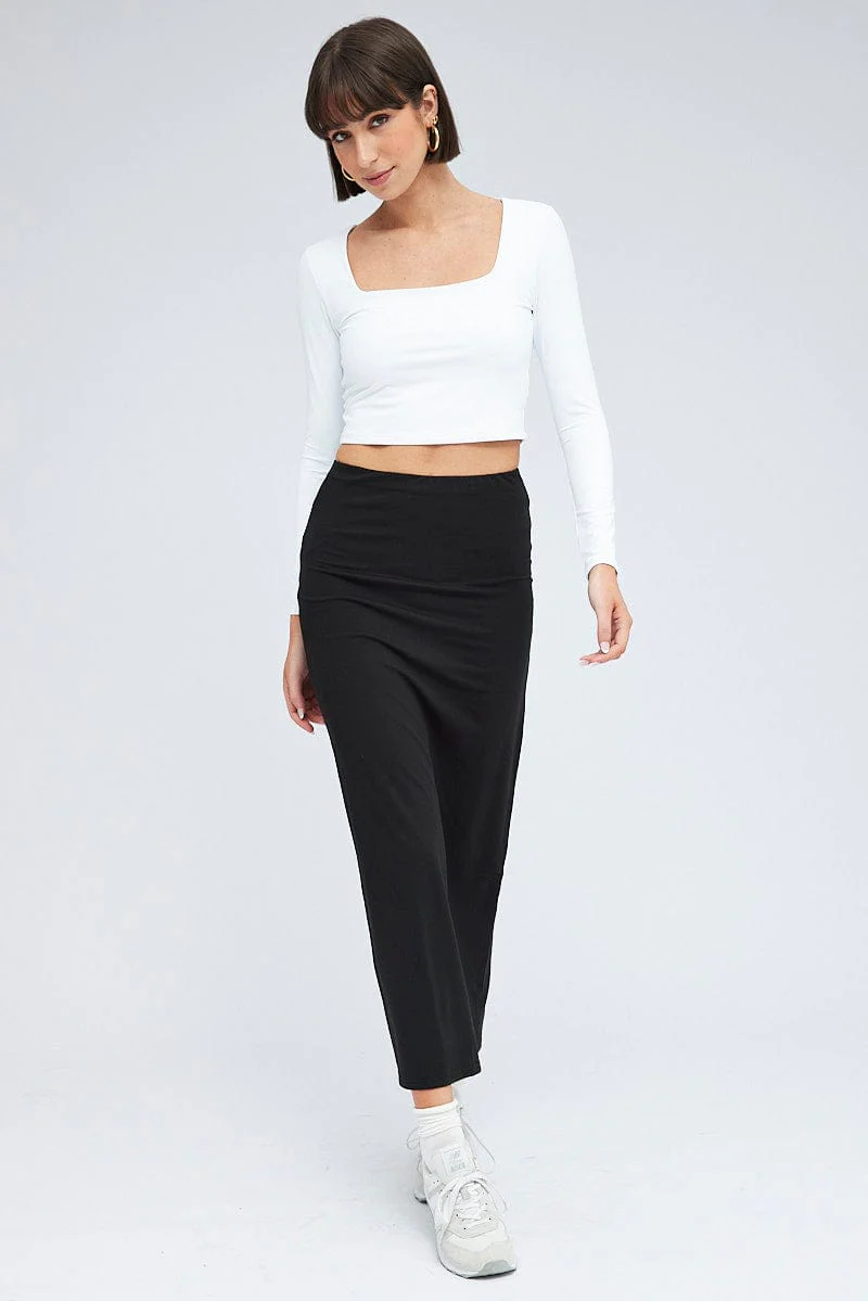 White Top Long Sleeve Square Neck